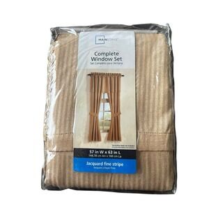 Mainstays Complete Window Set Jacquard Fine Stripe Brown Sugar Curtains 57x63